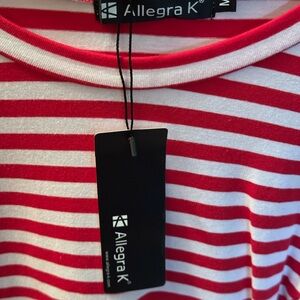Allegra K Vibrant Red and White Striped T-shirt Dress.